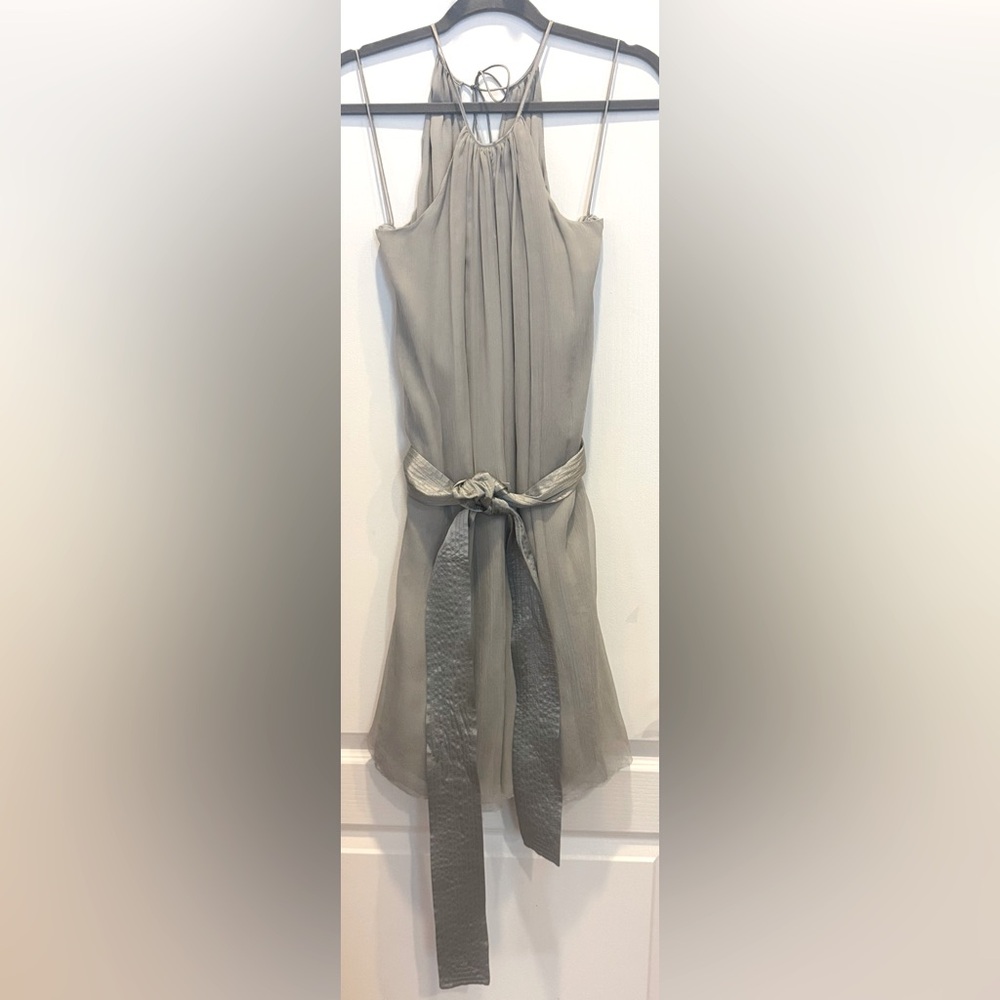CATHERINE MALANDRINO Silk Solid Trapeze Dress in Cement Silvery Gray Size 4 NWT